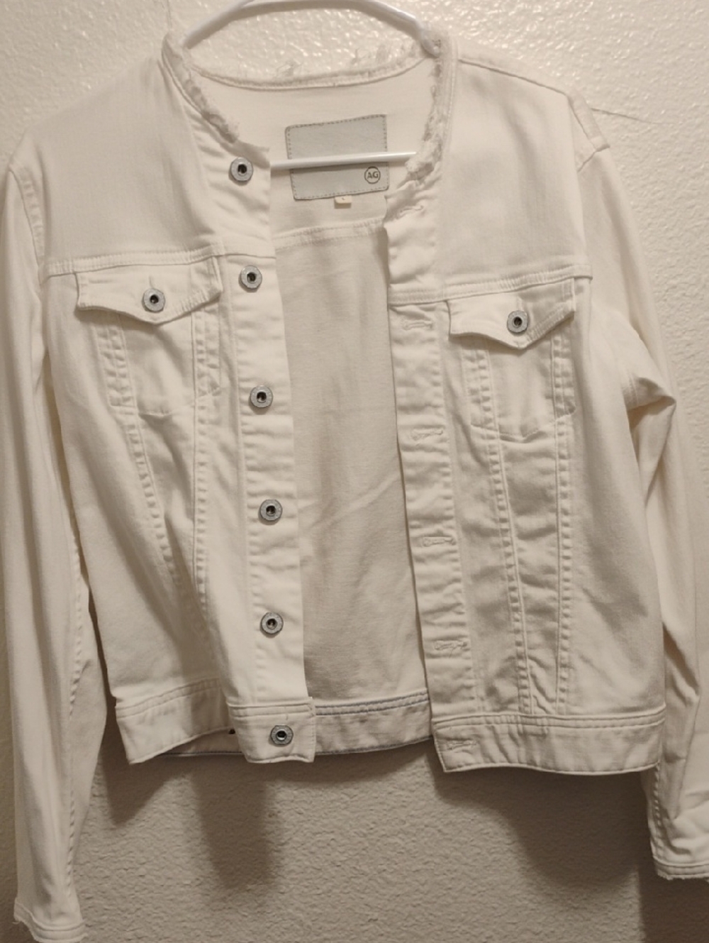Ag Adriano Goldschmied Off-White Collarless Denim Jacket